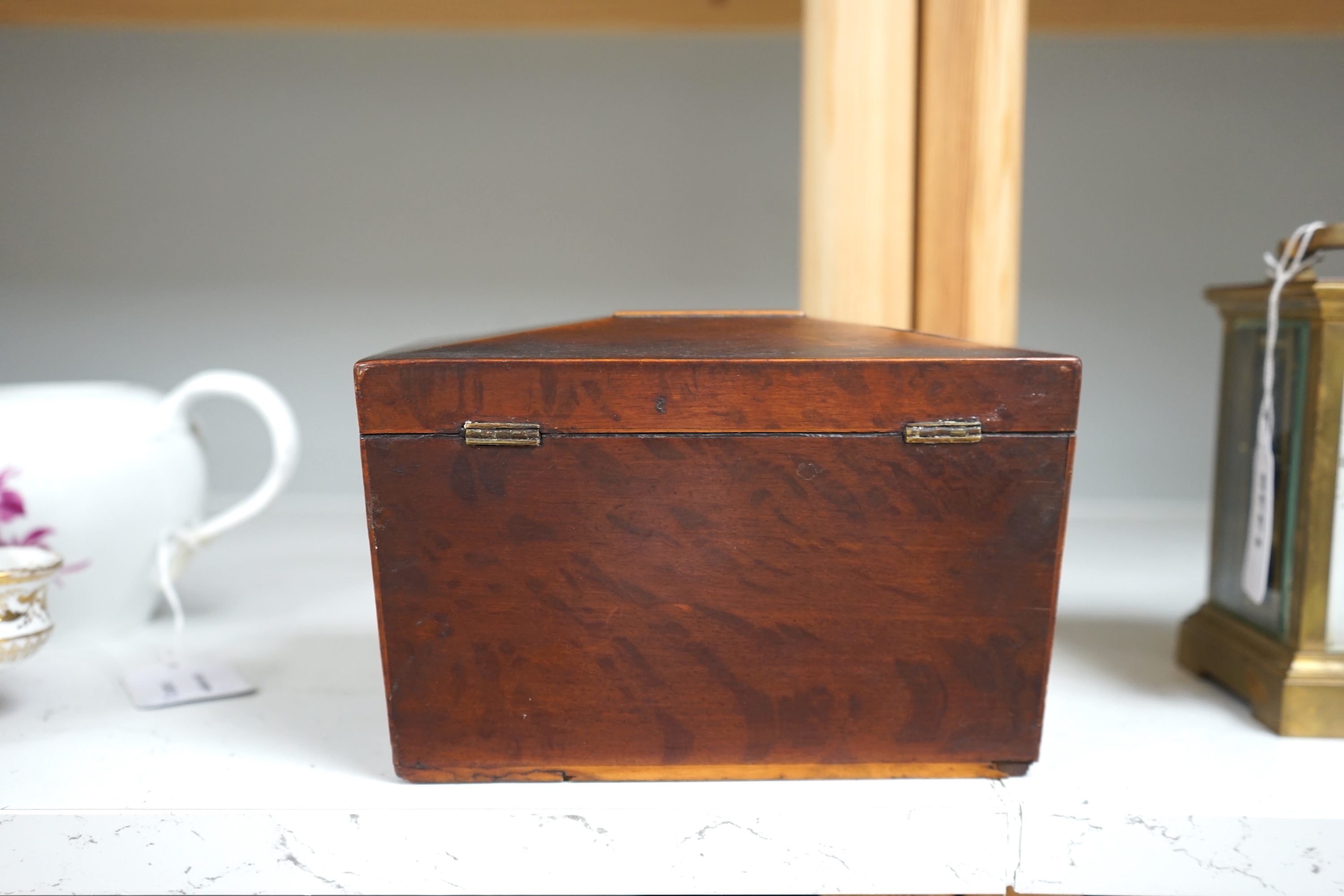 A Regency partridge wood tea caddy, 13cm high. Condition - fair.